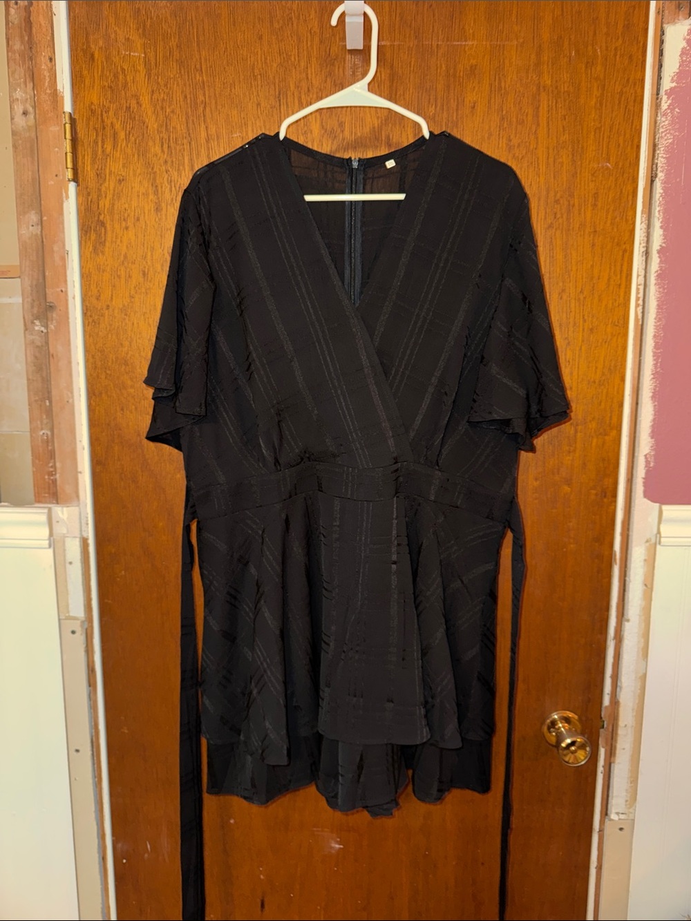 Black V-Neck Tiered Wrap Romper - Women's